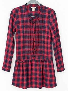 J.Crew Red Navy Plaid Shirt Dress Women's XS